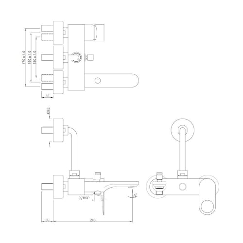 Image of JAQUAR ORNAMIX Prime Series Normal Flow Exposed Part Kit 3 Way Diverter (Chrome), ORP-10125PM | Connections - Only to Spout, Overhead Shower & Hand Shower | Wall Mounted, Knob Selector with Button