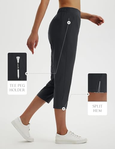 Image of baleaf 20'' Women Capris with Pockets Stretch Golf Work Dress Cropped Pants Straight Leg High Waisted Pull On Summer
