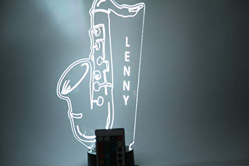 Mirror Mania Saxophone Music Musical Sax Player Night Light Up Led Engraved Custom Name Free Personalized Gift Table Lamp Home Room Decor With Remote, 16 Color Options, It's Wow #TOP4