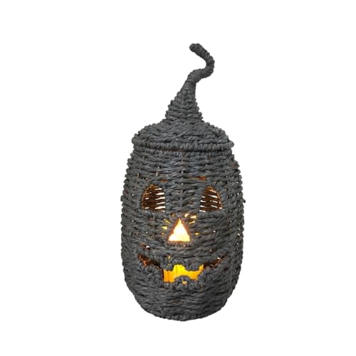 Halloween Pumpkin Lantern Decor Handwoven Jack-O-Lantern Light with LED Candle Rustic Wicker Pumpkin Lamp for Indoor Outdoor Halloween Party Porch Table Fireplace Farmhouse Decor