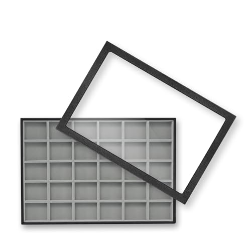 Image of Wudygirl Jewelry Organizer 30 Grid Jewelry Tray with Lid Earring Holder Organizer for Women Ring Earring Bracelet Holder Storage (Pu Black Gray)