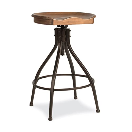 Hillsdale Worland Backless Metal Adjustable Height Stool with Wood Saddle Seat, Brown by Hillsdale - Used condition - US$86.39