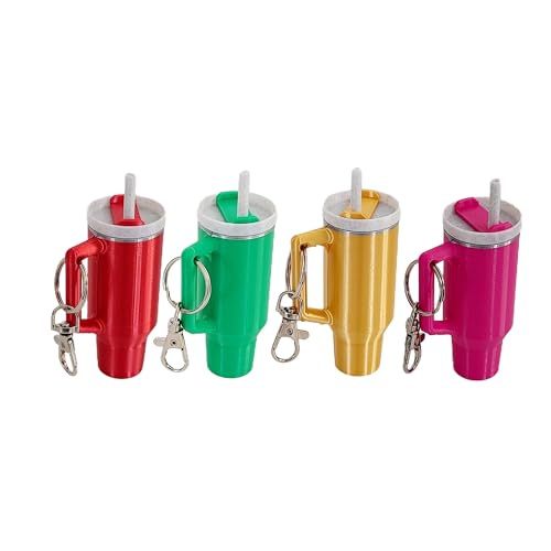 Miniature Stanley Tumbler Cup Replica Keychain - 3D Printed Desk Accessory (4 Pack: Red&Gre&Gol&Pin)