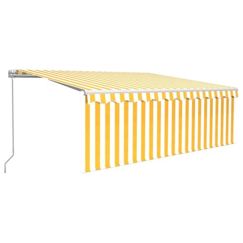 "vidaXL Manual Retractable Awning with Blind for Outdoor Spaces, UV and Water-, Adjustable Height and Angle, 4 x 3 m - Yellow & White"