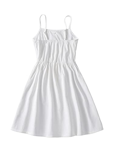 Romwe Girl's Cute Striped Spaghetti Strap Button Front Belted Summer Cami Dress White Solid 150 #TOP16