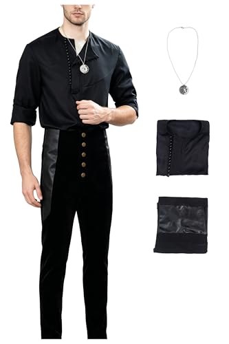 Gosbeliy Ensemble de Costume Cosplay Geralt de Witcher - Tenue Anime pour Halloween et Carnaval, Noir , XL