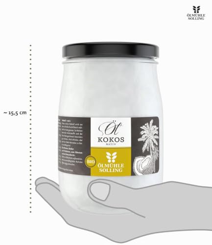 ÖLMÜHLE SOLLING - BIO Kokosöl | 100% natives Bio-Kokosnussöl | Ideal geeignet zum Braten, Backen und Frittieren, als Haut-& Haarpflege sowie für Hunde und Katzen | Inhalt: 1 L