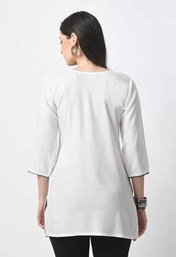 Image of LIBOZA Kurti for Women - Short Chikankari Kurtis for Girls, Lakhnawi Tunic Top Kurta Design for Ladies, Woman Ethnic Kurthis & Shirt with Sleeve