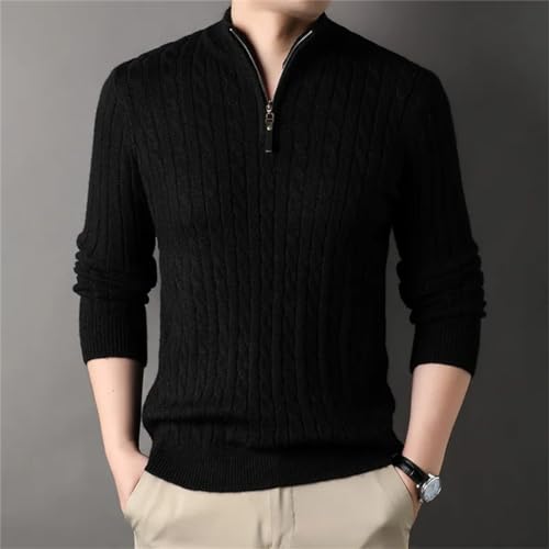 Men's Winter Half Zip Sweater Thick Twisted Flower Winter Warm Knitted Bottoming Solid Color Long Sleeve Pullover3