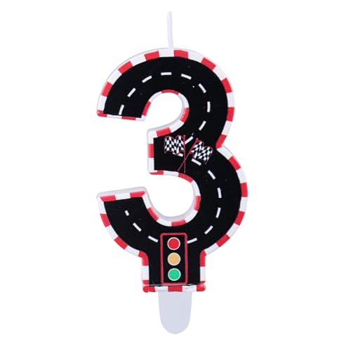 Bougie D'anniversaire sur le Thème des Voitures Course, Numéro Voiture Décoration Gâteau Bougie à Carreaux Rouges et Blancs Fournitures Décoration Fête...