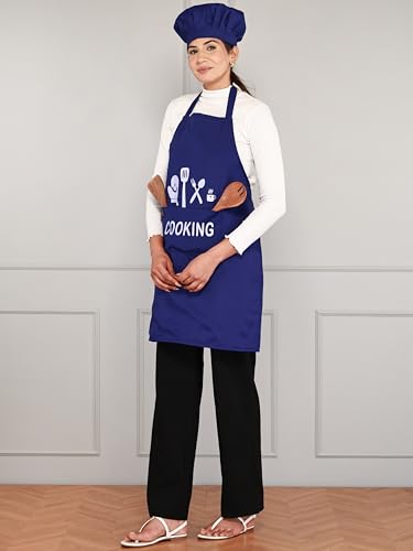 Image of Waterproof Polyester Printed Cooking Apron with Large Front Pocket & Chef Cap - Free Size | Kitchen, Home, Hotel, Cafe & Restaurant Use