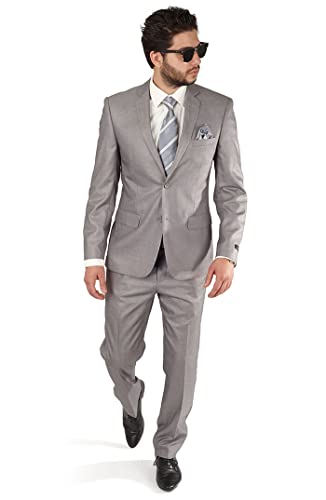 AZAR MAN Slim Fit Men's Silver Grey 2 Button Notch Lapel Suit4