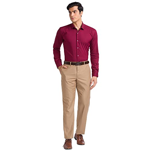Image of Park Avenue Men's Cotton Blend Solid Pattern Slim Fit Regular Collar Full Sleeve Formal Shirt