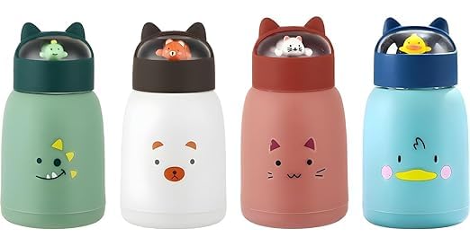 Image of Cute Cat Kids Glass Bottle 360ml - Heatproof Thermal Cup with Cover, Portable Travel Mug, Leakproof Glass Water Bottle for Children (Pack of 1)