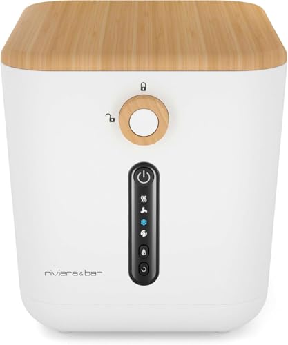 riviera&bar Réducteur de Biodéchets - 550W, Cuve Amovible 3L - Plastique Blanc avec Couvercle Imitation Bambou, Automatique 4-8h - Compatible Lave-vaisselle