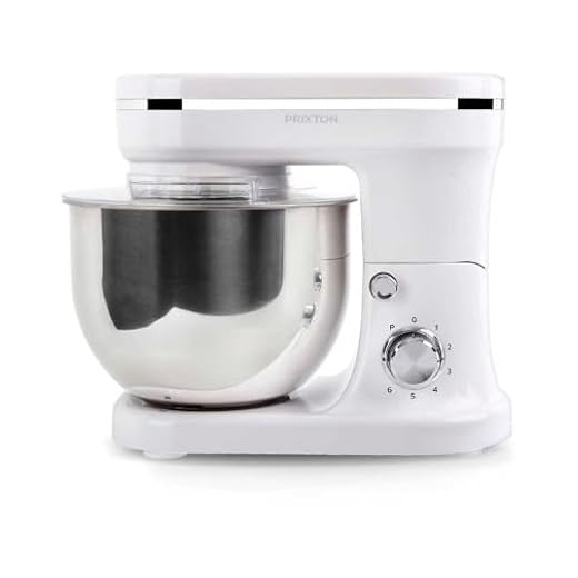 PRIXTON KR200 - Batidora Amasadora Reposteria Potencia 1200 W 6 Velocidades Bol Acero Inoxidable 5 litros 3 accesorios Tapa Transparente - Blanco