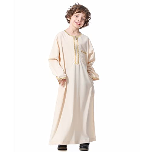 ODIZLI Arabic Thobe Muslim Thobe Kaftan Islamic Boys Jubba Thobe Dishdasha Saudi Arabia Islamic Clothing Jesus Robe Bisht Abaya Clothes Boy’s Long Sleeves Muslim Robe Kids Ramadan Eid Beige 4-5 years3