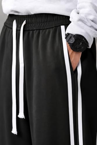 Image of Men's Relaxed Fit Solid Striped Pattern Lycra Blend Straight Trouser Pant with Standard Length and Elastic Band Closure Type | Trouser for Men Regular Fit | Loose Pant for Man