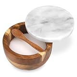 HESHIBI Salt Cellar Box with Lid & Spoon, Modern White Stone Salt or Pepper...