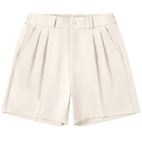 Betusline Women's Shorts Summer Casual Work Pleated Dress Shorts with Back Elastic Waist