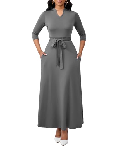 Image of BubFee Maxi Dresses for Women Semi Formal Long Dress 3 /4 Sleeve Casual A-line Church Dresses with Pockets