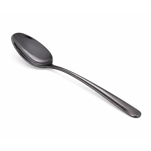 Image of Culinex 18 /8 Premium Stainless Steel 8.2 inch Black Dinner Spoon Set of 6 for Dining Table, Kitchen| Heavy, Rustproof, Designer Flatware By thinKitchen (Dora Series)