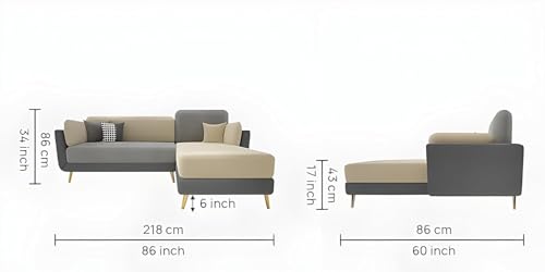 Image of Stylish & Luxury Cushioned Couch Relax sectional Sofa in Fabric & Velvet and Heavy Duty Sofa Ideal for bedrooms, Living Rooms, Guest Rooms and Office-(LHP 4 Seater Grey & Beige).