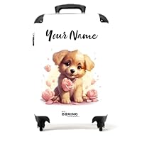 NoBoringSuitcases.com® Children's Luggage Kids Suitcase - Personalised Hand Luggage on Wheels - Cabin Suitcase - Dog with Flowers - 55x40x20cm - Lightweight Trolley - 20\" - 10kg