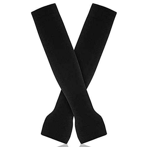Guante Largo sin Dedo Mujer Calentador Brazo Tejido con Orificio Pulgar, Negro Cover