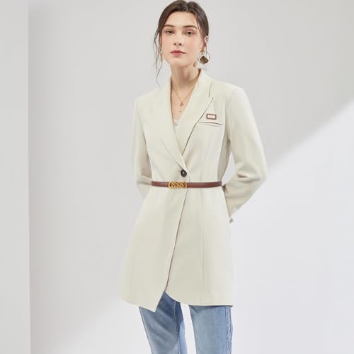 Image of Women's Fashion Classic Metal Buckle Leather Belt with Jeans Dress
