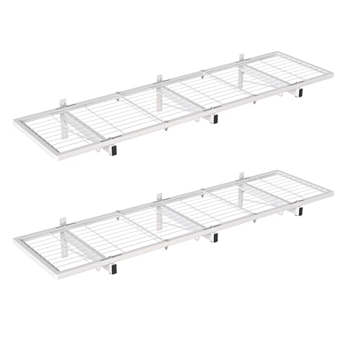 Image of 2 Pack Garage Wall Shelving, 46 inch x 12.5 inch Heavy Duty Storage Racks, Garage Shelves Wall Mounted with 8 Hooks, 320 LBS Capacity Floating Metal Shelf Organizer for Laundry Room, Basement, Workshop
