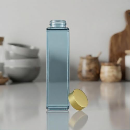 Image of CROCO JAR Wide Mouth Glass Water Bottle with Leak-Proof Airtight Double Layer Stainless Steel Lid for Water, Smoothie, Juices (750ML BLUE GOLDEN PK4)