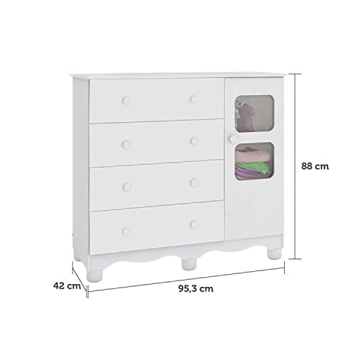 Quarto de Bebê com Guarda Roupa e Cômoda 4 Gavetas com Janela Uli Móveis Peroba Branco Brilho