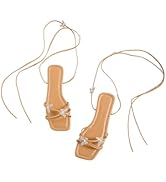 GORGLITTER Women's Sparkly Butterfly Lace Up Flat Sandals Criss Cross Strappy Tie Up Slide Sandals