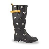 Womens Ladies Wellies Rubber Rain Boots Wellingtons Short & Tall Dog Paw Skull Festival Snow Buckle Adjustable (Black Tall Bumble Bee, UK Footwear Size System, Adult, Women, Numeric, Medium, 5)