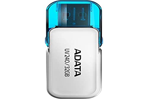 ADATA 32 GB Memoria Flash USB 2.0 con Tapa Retráctil Color Blanco con Azul (Modelo UV240)