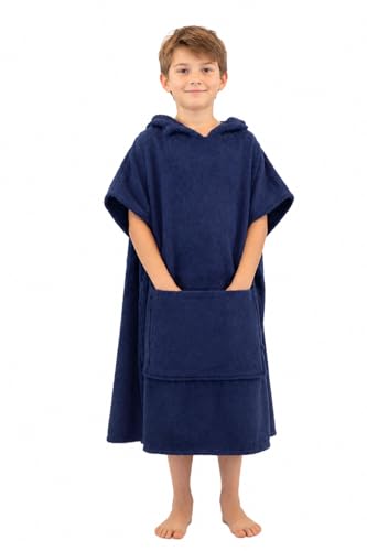 Image of ALLEN & MATE 100% Cotton Kids Hooded Surf Poncho Changing Robe, Quick Absorbent Wearable Swim Towel Boys & Girls, 6-13 Years