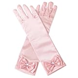 NASMBXA Kinder Lange Handschuhe, Prinzessin Mädchen Satin Handschuhe mit Schleife, Brautjungfernhandschuh für Mädchen, Geeignet für Hochzeit Blumenmädchen, Geburtstag, Urlaub Feier, Rosa