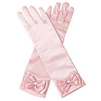 NASMBXA Kinder Lange Handschuhe, Prinzessin Mädchen Satin Handschuhe mit Schleife, Brautjungfernhandschuh für Mädchen, Geeignet für Hochzeit Blumenmädchen, Geburtstag, Urlaub Feier, Rosa
