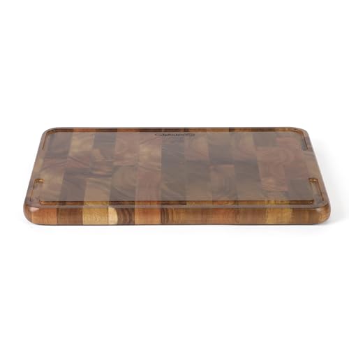Image of Calphalon Edge Guard Cutting Board, 13.6 x 9.5-Inch End-Grain Acacia Wood Cutting Board, Wooden Chopping Block for Stable Cutting & Food Prep