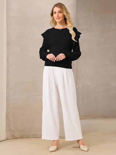 Women's Casual Sweater Top Ruffle Long Sleeve Fall Winter Ribbed Knit Pullover Tops2