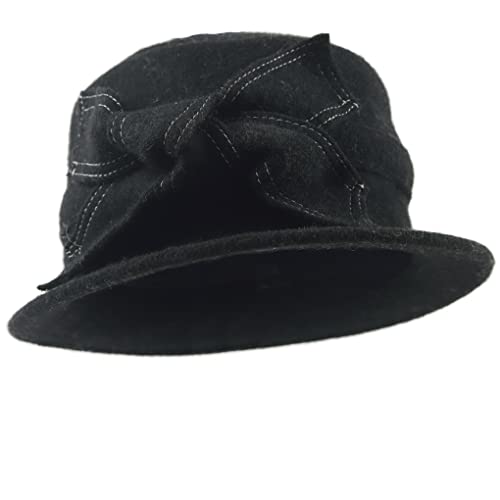 Women Berets Hat Winter Vintage Wool Dress French Beret Cloche Bucket Hats 1920S (Bow-Black-A) #TOP1