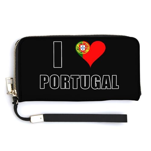 I Love Portugal Flag Clutch Wallet Wristlet Long Handbag PU Leather with Card Slots Cash Coin Pocket for Women Men