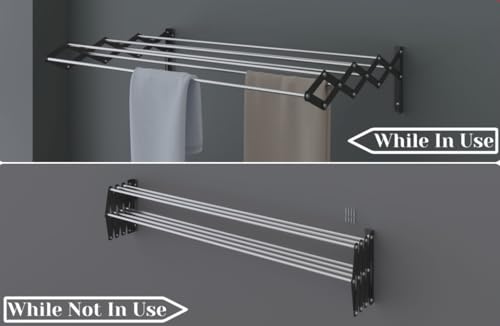 Image of RIOMAX 7 Rod Heavy Duty Rust-Free Stainless Steel Foldable Wall Mounted /Mounting Clothes Drying Stand for Balcony /Cloth Dryer Racks for Bathroom /Balcony /Indoor /Outdoor (2 Ft - 7 Rod - Black & Silver)