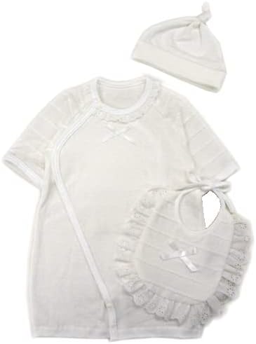 Amazon 日本製 春 夏 用 出産準備 ３点セット ツーウェイオール スタイ 帽 子 新生児 ５０ ６０cm 七分袖 セレモニー 退院着 夏 男の子 ベビードレス 退院 女の子 男の子 セレモニードレス ５０ ６０ｃｍ A 接結ニット 天竺ジャガード 洋装フォーマル