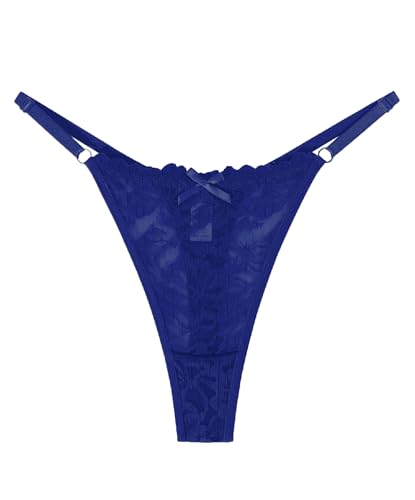 Image of Murimia Thongs for Women G String Sexy Lace No Show Underwear Low Rise T-Back Breathable Panties, H-Navy Blue, Large