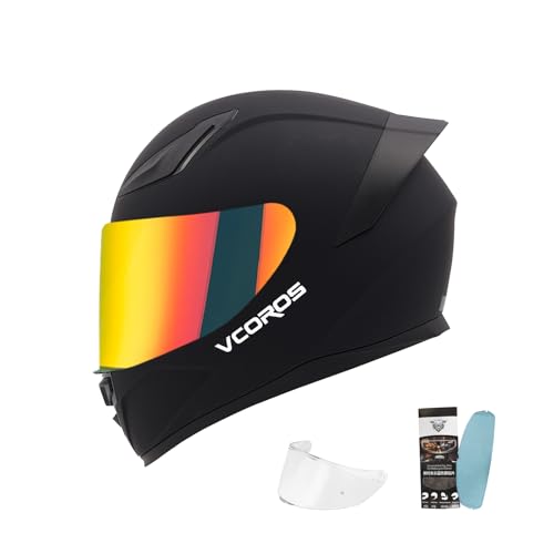 Motorcycle Full Face Helmet for Unisex-Adults DOT Approved WS-609 Motorbike Street Bike Racing Helmets with Visor and Anti-Fog Film(Matte Black-R,L)