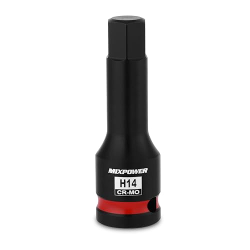 MIXPOWER 1/2 Drive 14mm Hex Impact Bit Socket Allen Bit Socket CR-MO Steel Master Impact Hex Driver