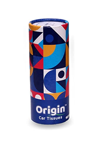 Image of ORIGIN Round Box Car Tissue | Perfect Fit Cup Holder Facial Tissue | Cylinder Tube Face Towel | Soft, Eco friendly & Chemical Free | 2-Ply Car Napkins For Travel, Home & Office (50 Sheets)
