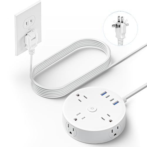 10FT 2 Prong Power Strip Yozisital 2 Prong to 3 Prong Outlet Adapter Flat Extension Cord Charging Station with Rotating Plug 6 Outlets 4 USB(2 USB C) Wall Mount Ideal for Non-Grounded Outlets